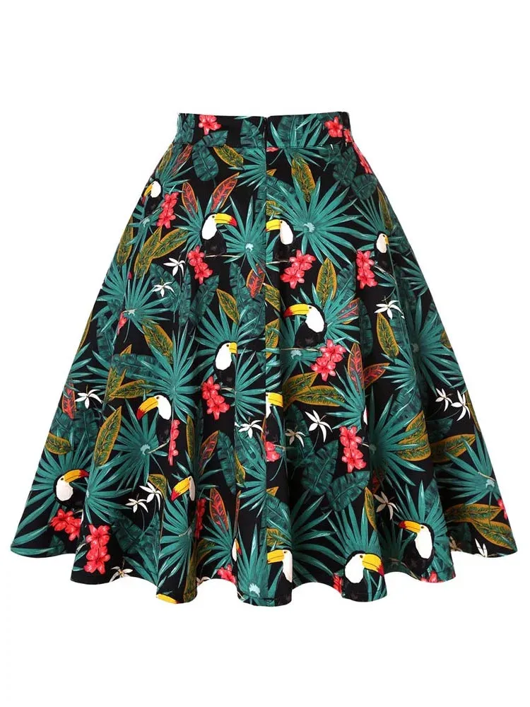 23 Patterns Vintage Retro 50s Full Circle A Line Skirt Holiday Tropical Pin Up Swing Skater Knee Length Floral Women Solid Skirt