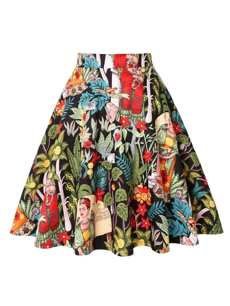 23 Patterns Vintage Retro 50s Full Circle A Line Skirt Holiday Tropical Pin Up Swing Skater Knee Length Floral Women Solid Skirt