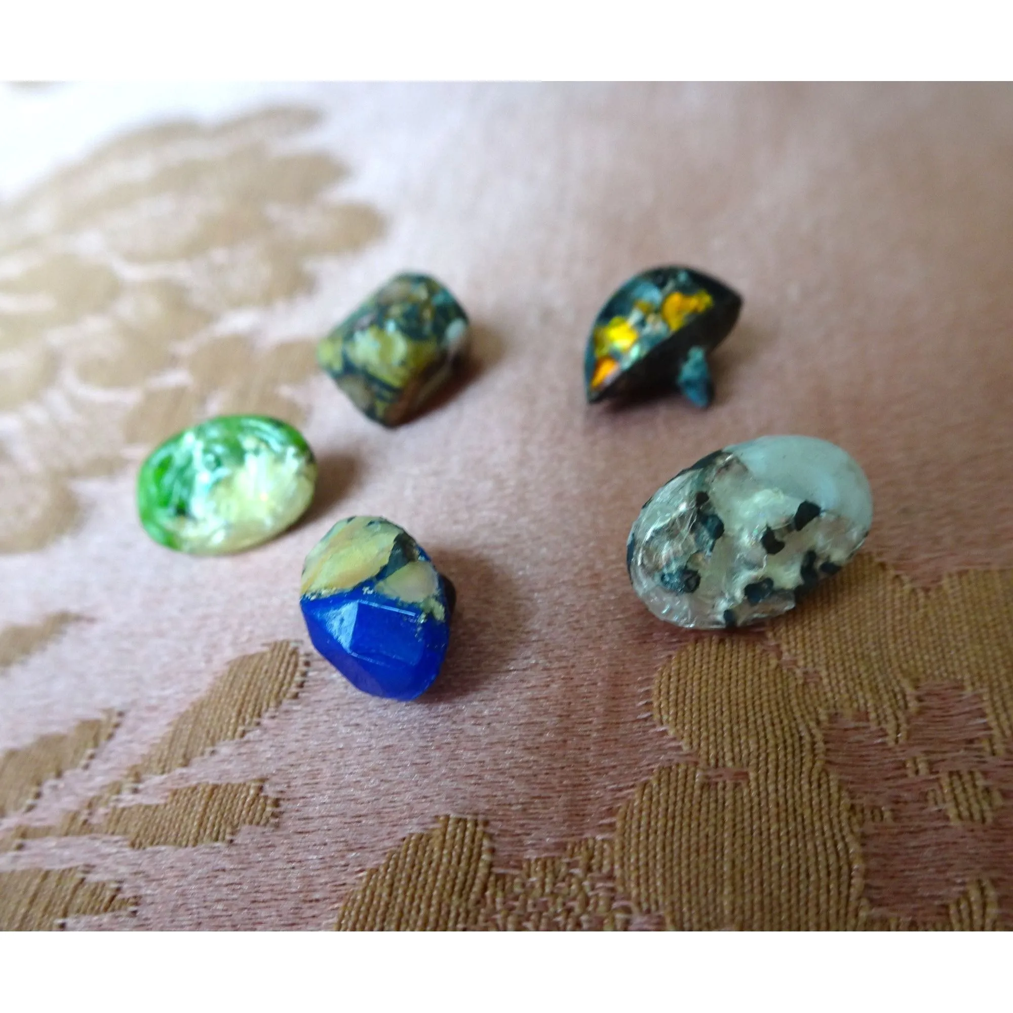 BEAUTIFUL Rare Antique Art Glass Popper Buttons,5 Lovely Art Glass Buttons By Leo Popper, Collectible Vintage Buttons