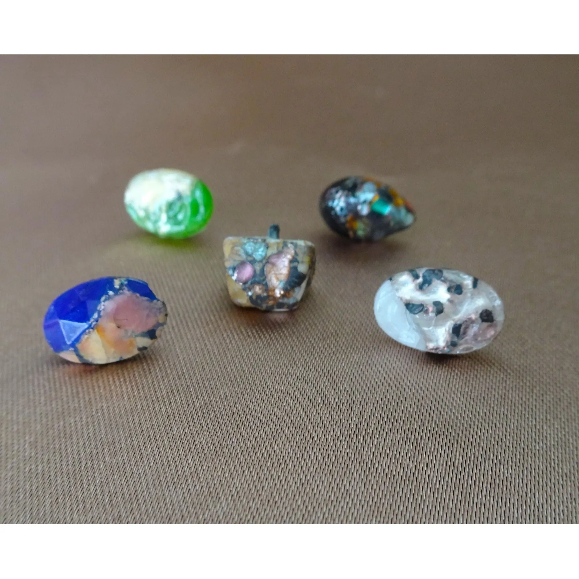 BEAUTIFUL Rare Antique Art Glass Popper Buttons,5 Lovely Art Glass Buttons By Leo Popper, Collectible Vintage Buttons