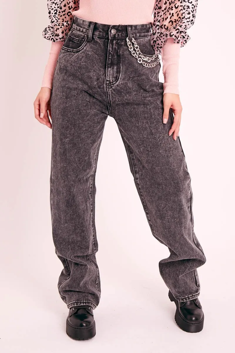 Black Acid Wash Oversized Mom Jeans - Danielle