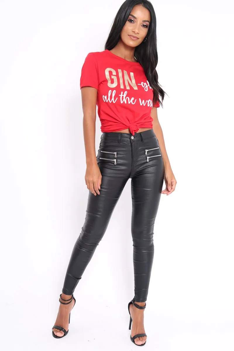 Black Coated Skinny Jeans with Zip Detail - Karlyn