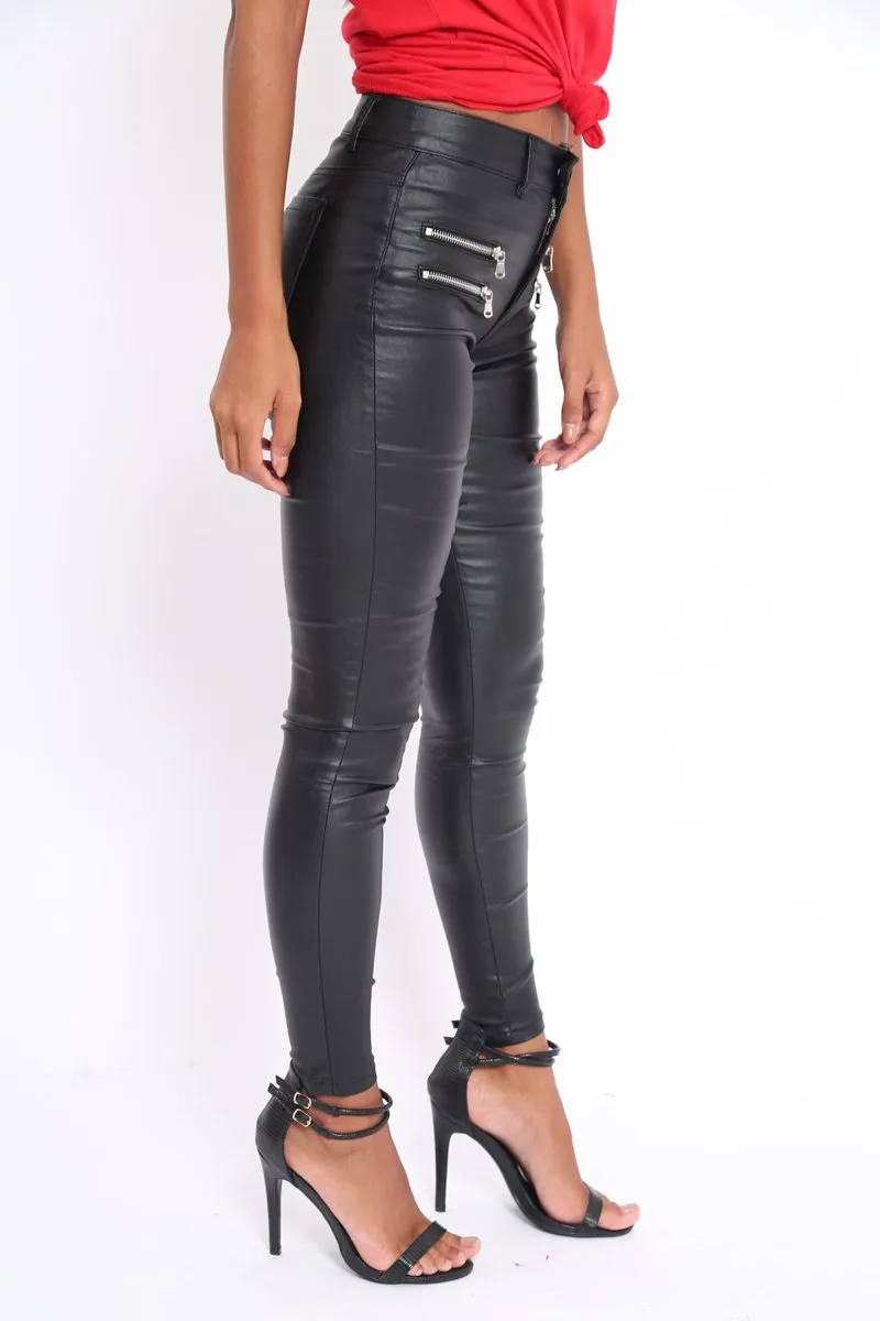 Black Coated Skinny Jeans with Zip Detail - Karlyn