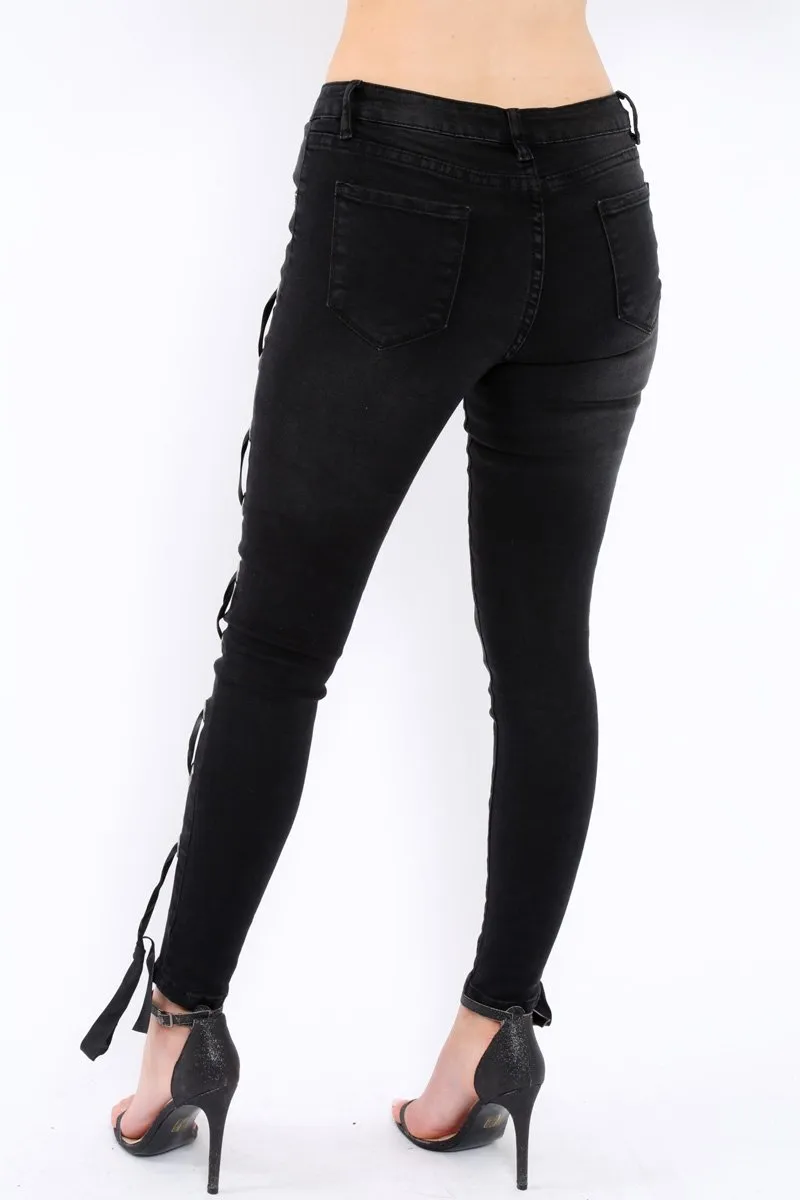 Black Eyelet Lace Detail Skinny Jeans - Isobel