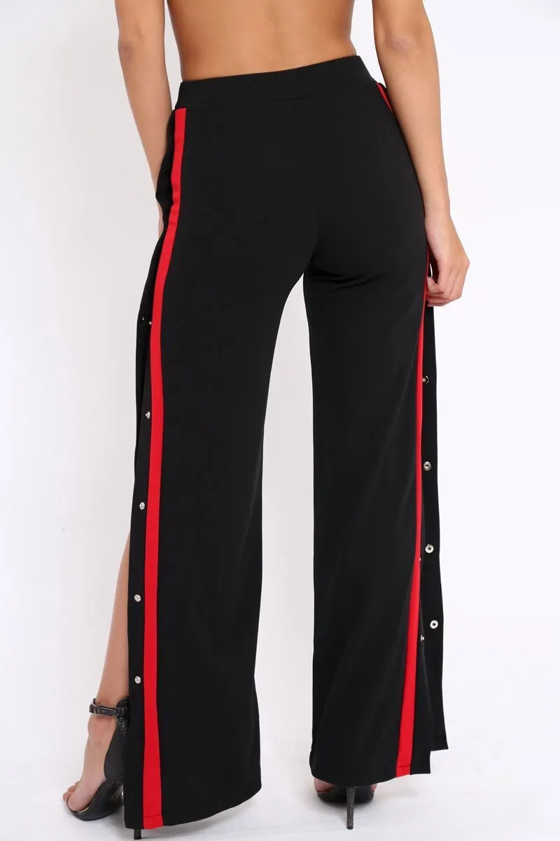 Black Side Popper Red Stripe Trousers - Sady