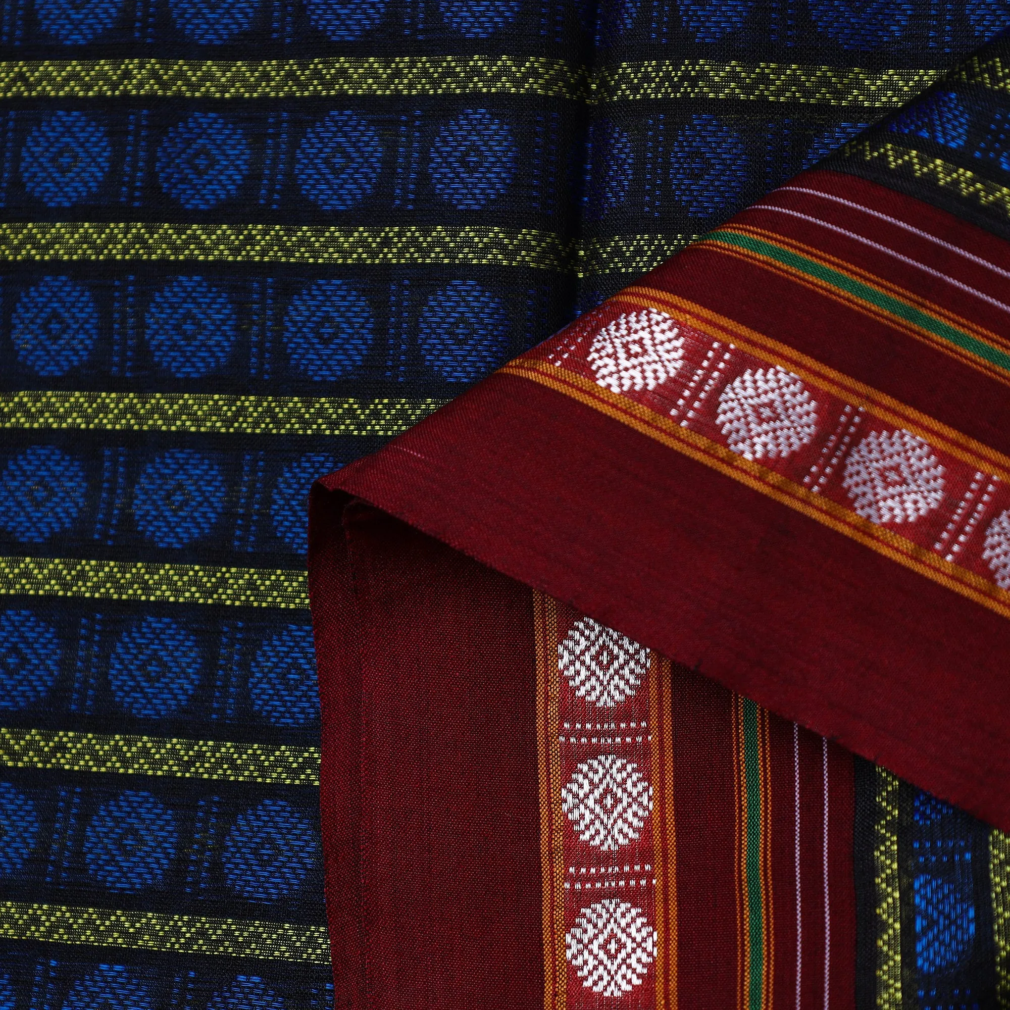 Blue - Traditional Khun Weave Cotton Fabric 16