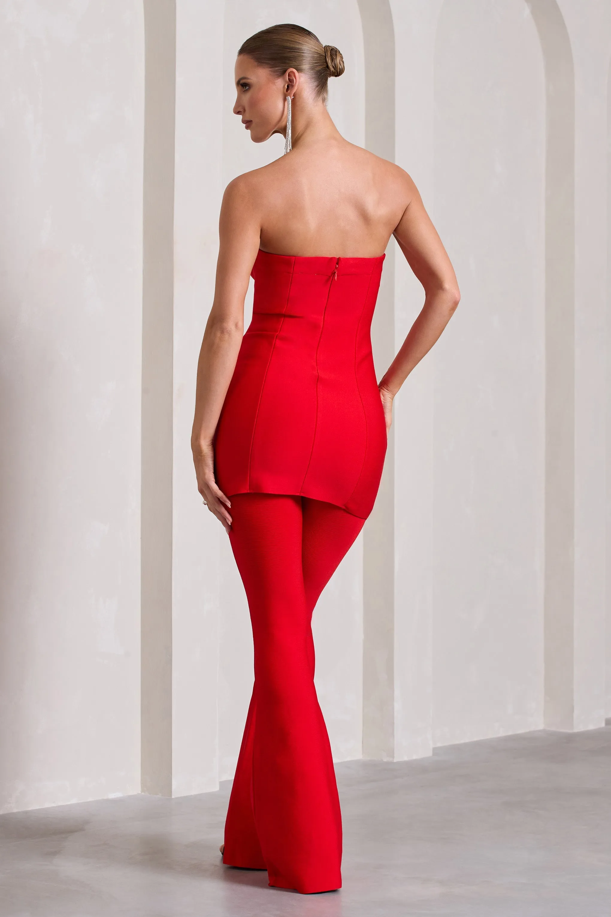 Capri | Red Bandage High Waist Flared Trousers