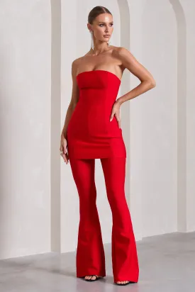 Capri | Red Bandage High Waist Flared Trousers