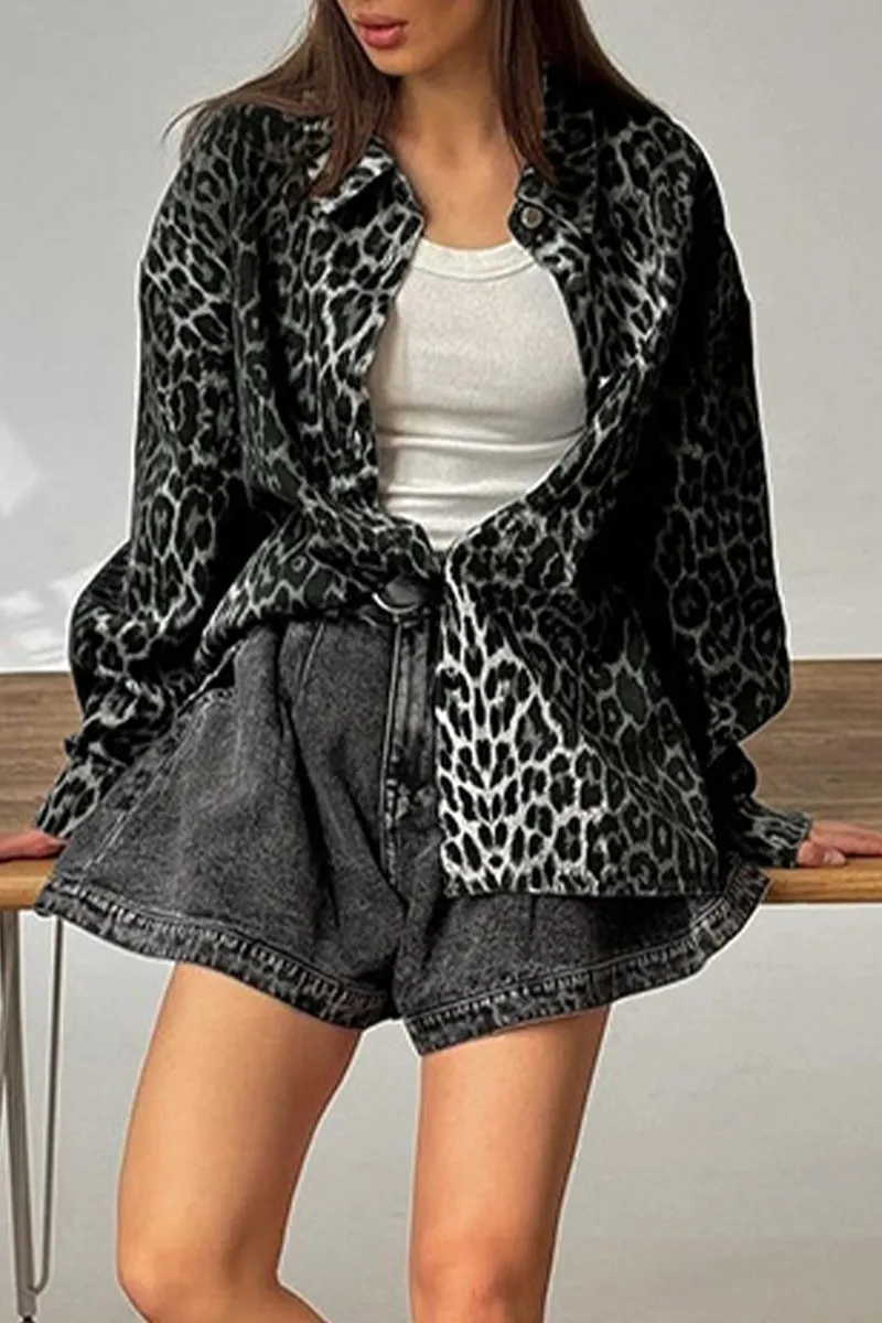 Casual Street Leopard Print Buttons Turndown Collar Blouses