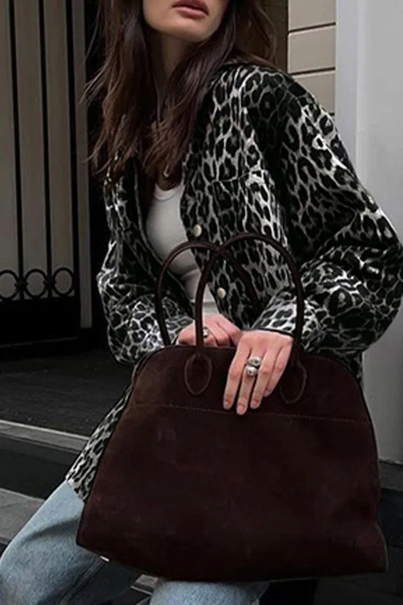 Casual Street Leopard Print Buttons Turndown Collar Blouses