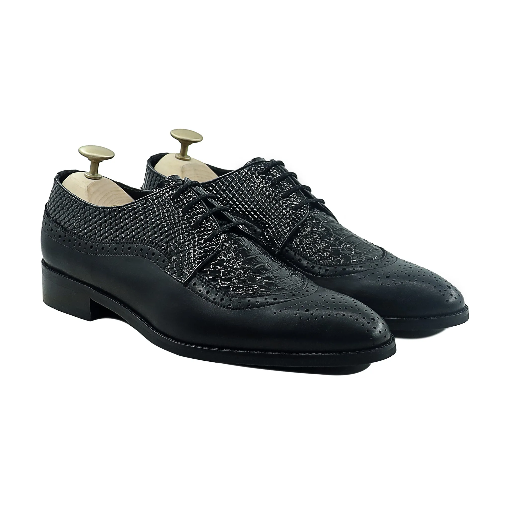 Celena - Men's Black Patent Leather And Calf Leather Derby Shoe