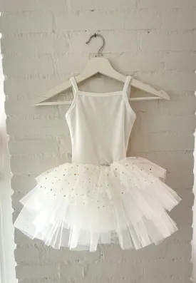 DOLLY® VELVET LEOTARD ROMPER TUTU DRESS STARS & MOON ⭐️ 🌙 TULLE white