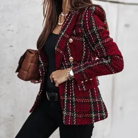 DressBetty - Plaid Tweed Long Sleeve Blazer