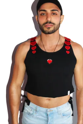 Eros Hearts Crop Racerback Tank- Black