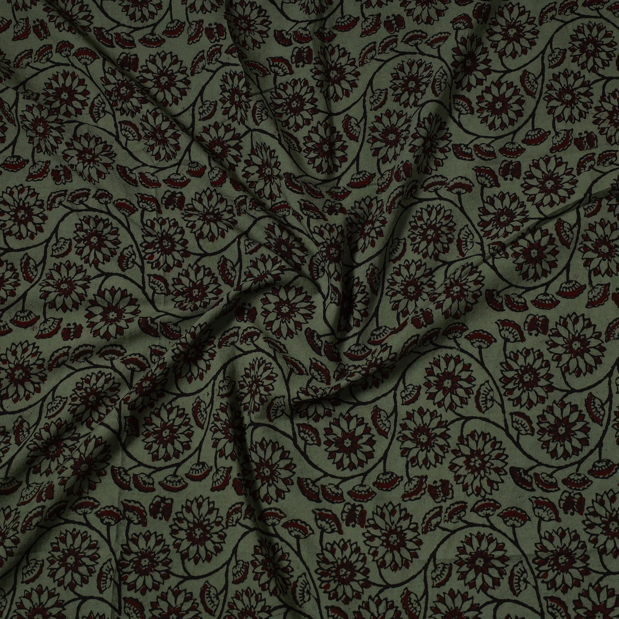 Green - Bagh Block Printed Cotton Precut Fabric (1 Meter) 15