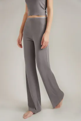 Grey Silk Blend Flared Trousers