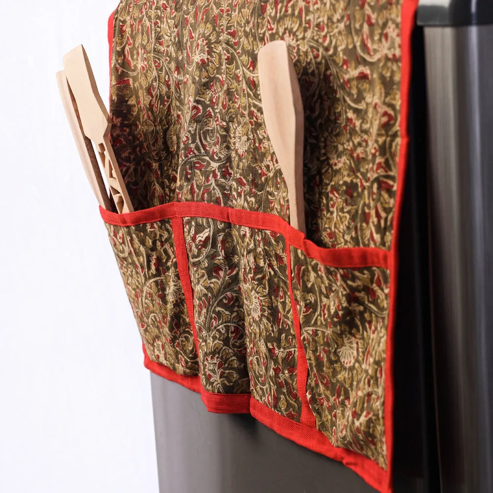 Hand Block Printing Cotton Fridge Top Cover with Multiple Pockets