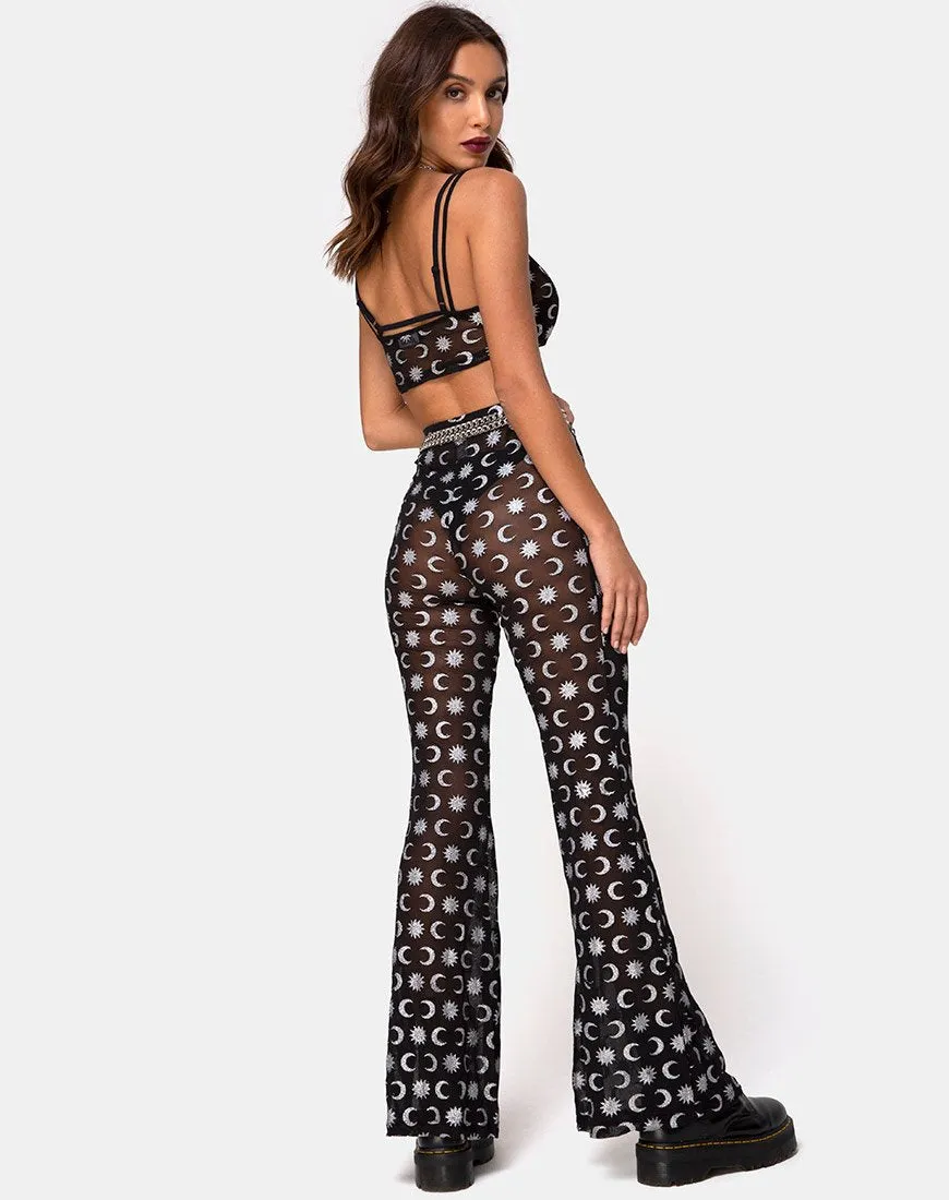 Herlom Flare Trouser in Over the Moon Black with Glitter