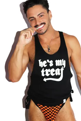 He's My Treat String Tank- Black