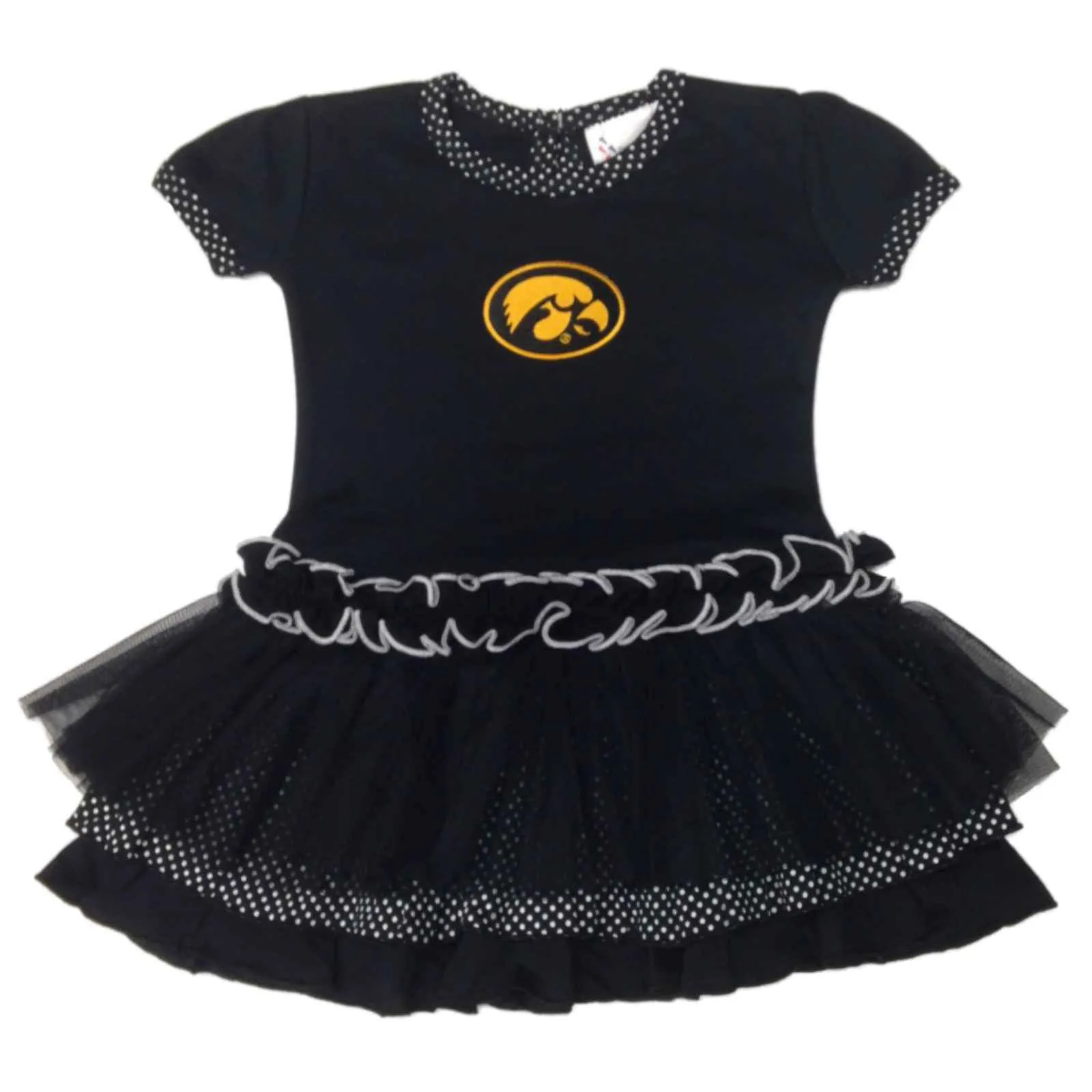 Iowa Hawkeyes TFA Toddler Girls Black Polka Dot One-Piece Tutu Dress