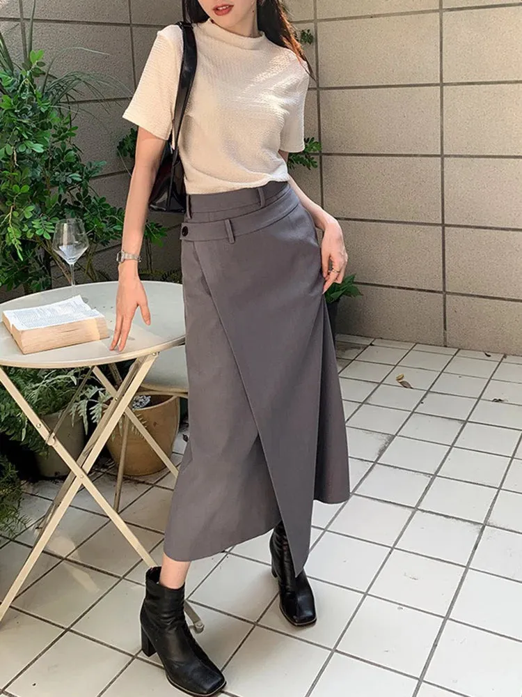 Irregular Hem Skirt For Women High Waist A Line Solid Minimalist Midi Skirts Female Clothing Summer Style