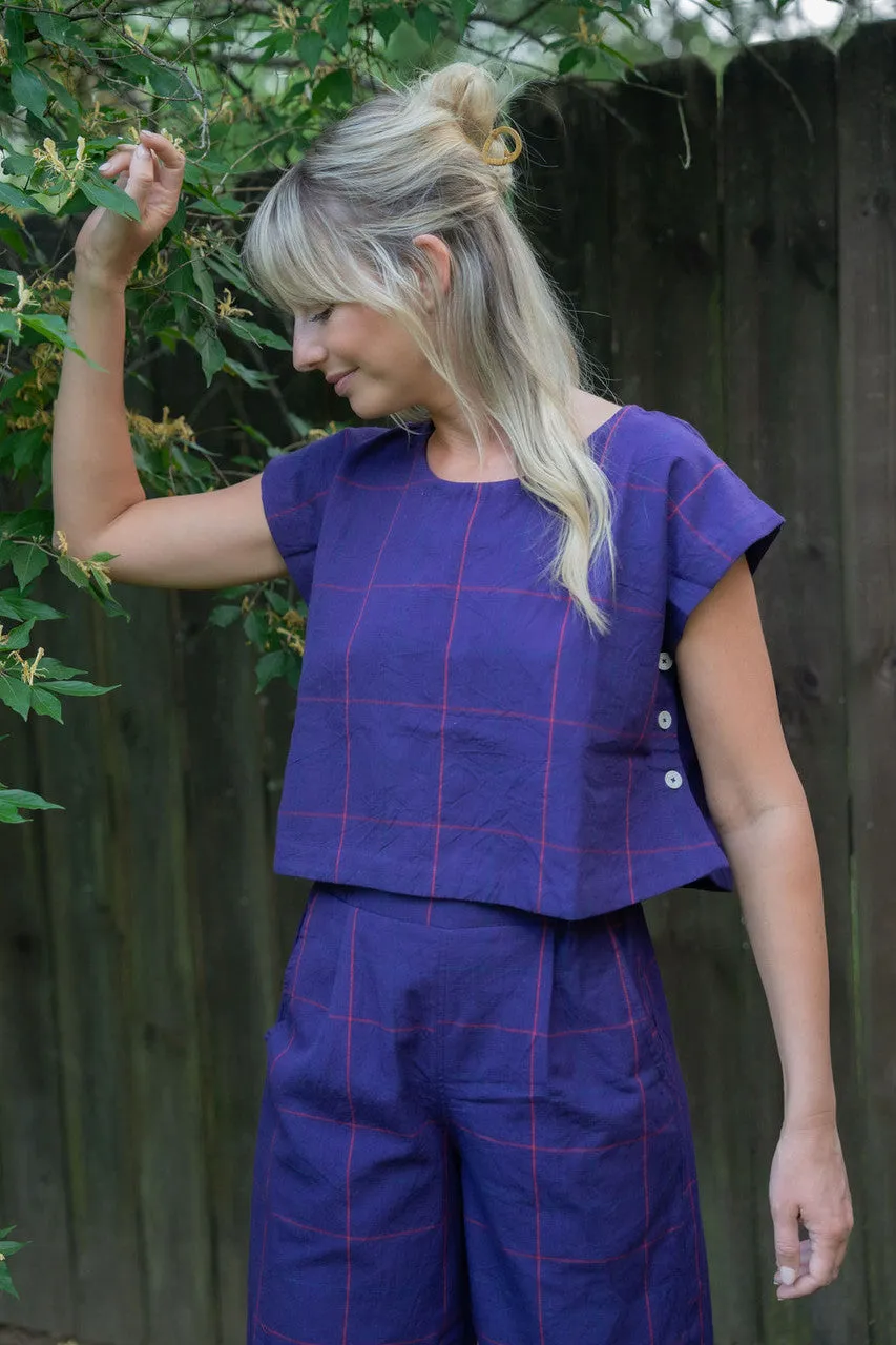 Katie Handwoven Cotton Set in Plum Set - XS Set, M and L Shirt