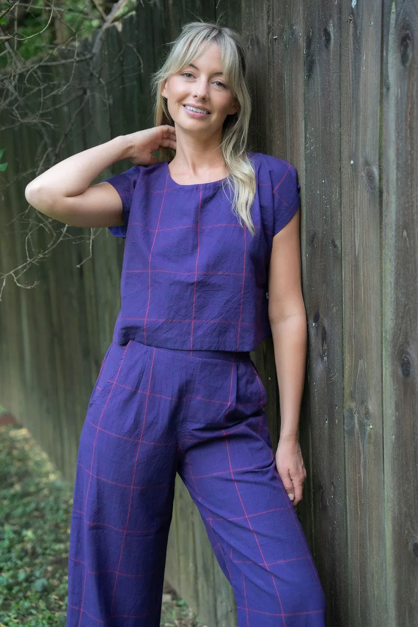 Katie Handwoven Cotton Set in Plum Set - XS Set, M and L Shirt