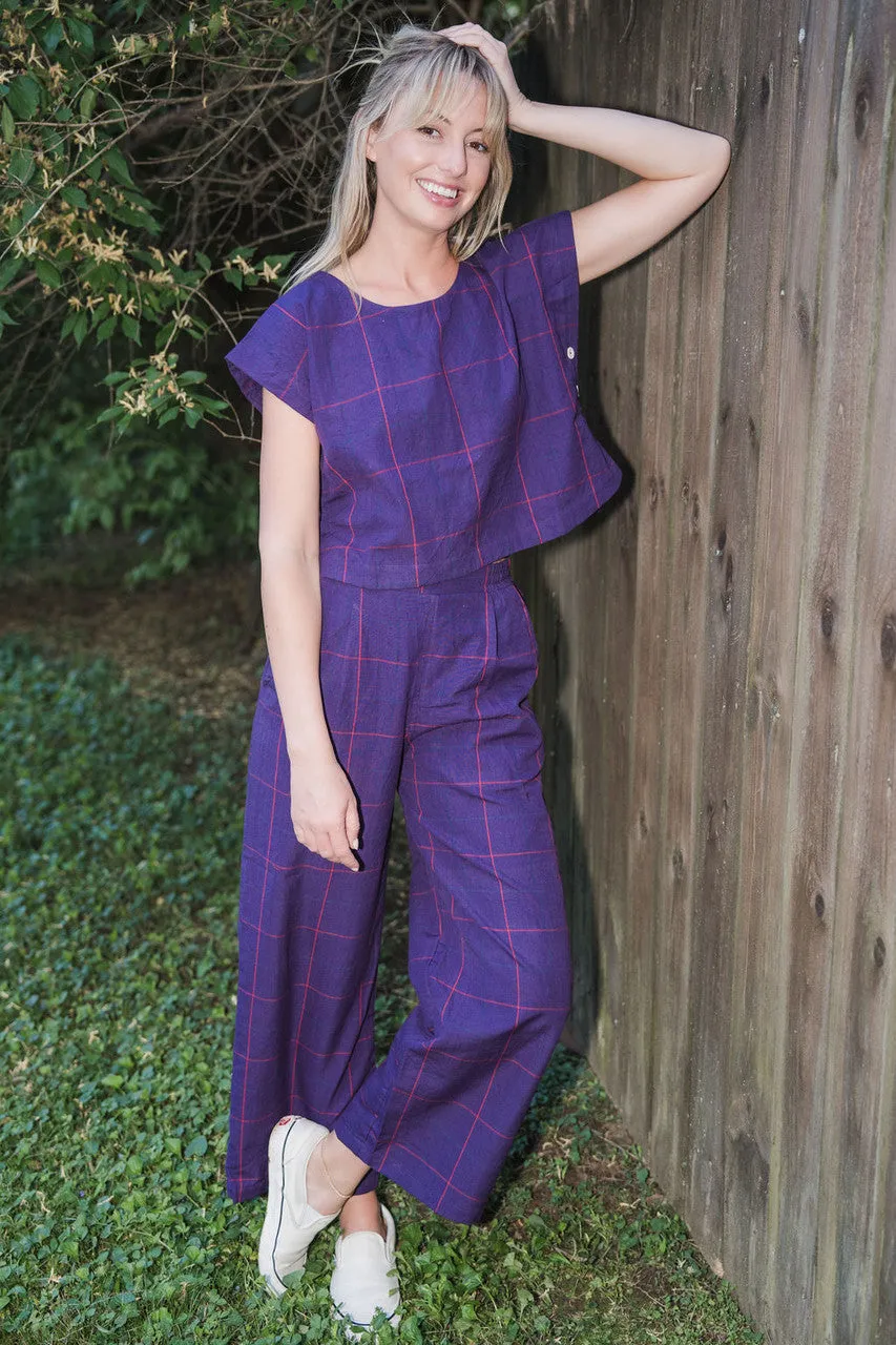 Katie Handwoven Cotton Set in Plum Set - XS Set, M and L Shirt