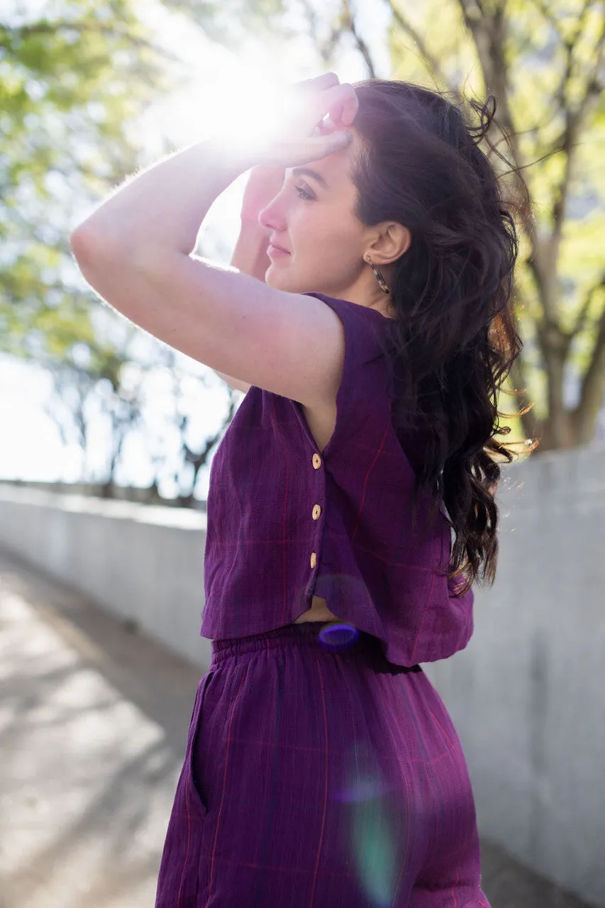 Katie Handwoven Cotton Set in Plum Set - XS Set, M and L Shirt