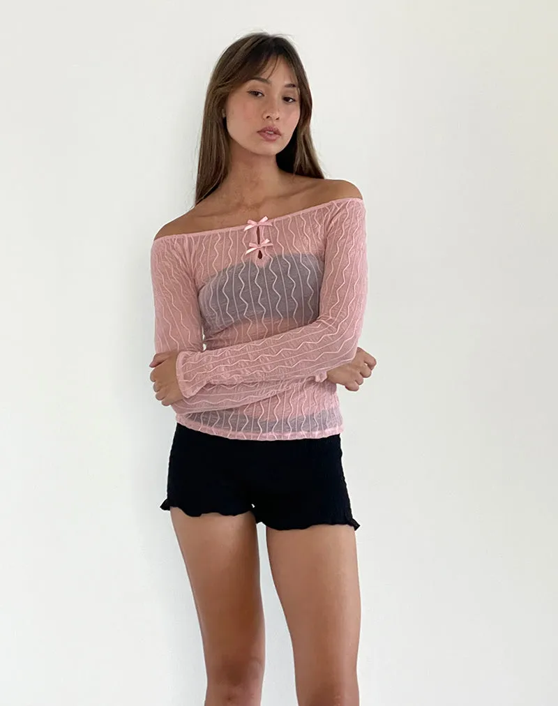 Kazi Bardot Top in Crinkle Pink