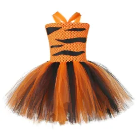 Kids Tiger Costume Tutu Dress with Ears Headband Bow tie Tail 4pcs Set