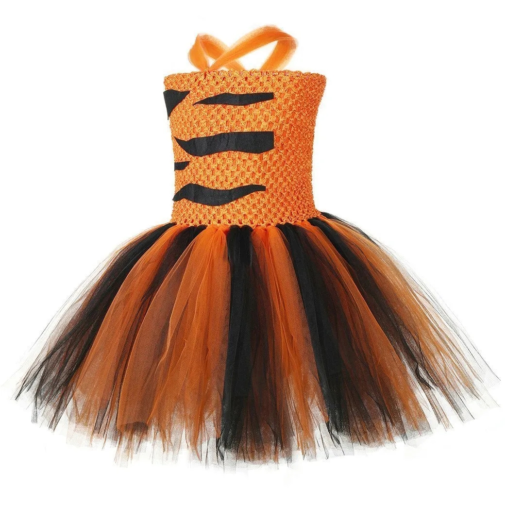 Kids Tiger Costume Tutu Dress with Ears Headband Bow tie Tail 4pcs Set