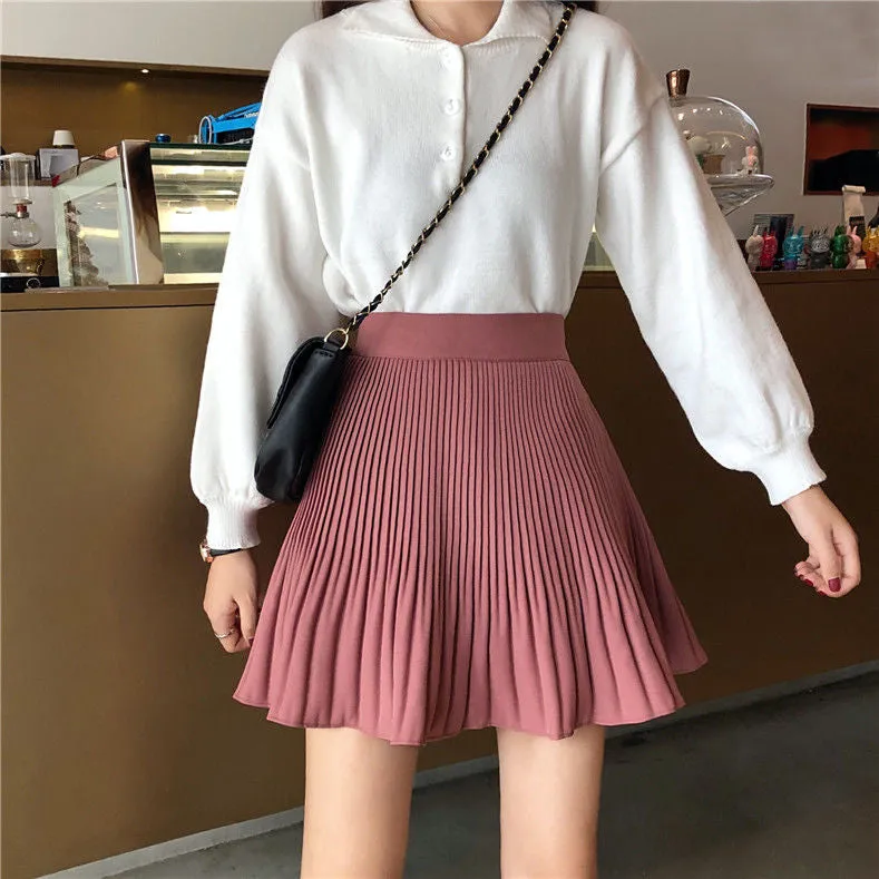 KittenAlarm - High Waist Solid A-Line Mini Skirts