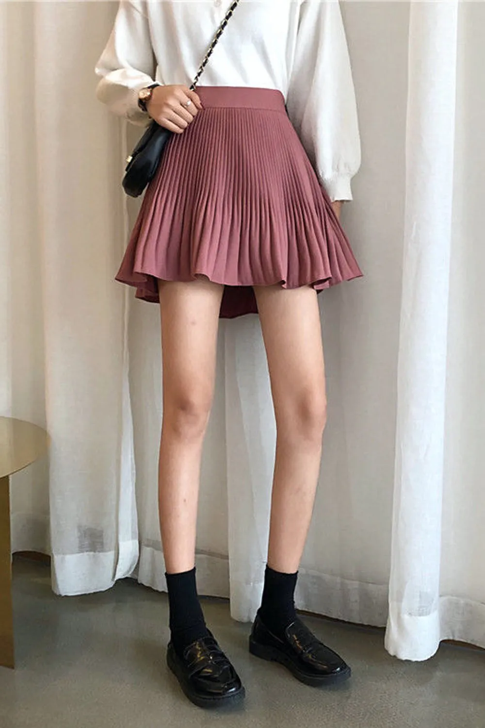 KittenAlarm - High Waist Solid A-Line Mini Skirts