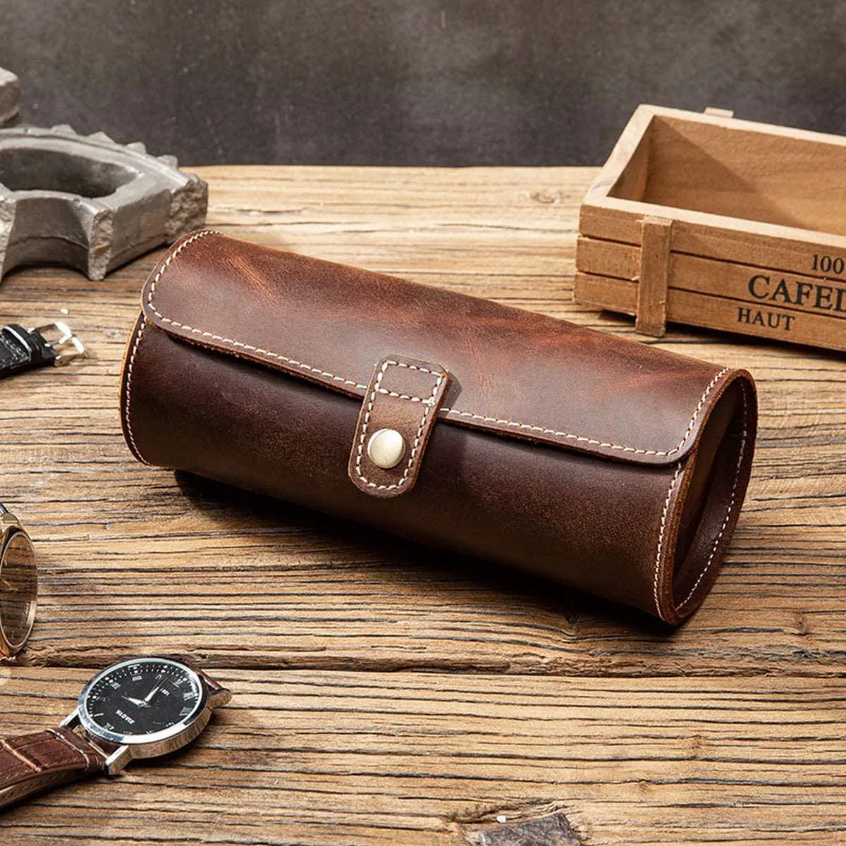 Luxury 3 Watch Case Made of Genuine Cowhide Leather