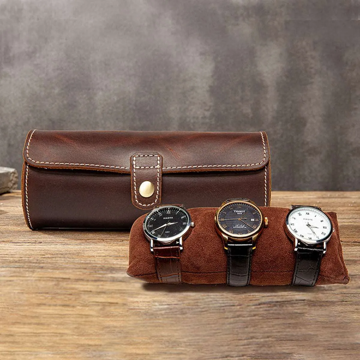 Luxury 3 Watch Case Made of Genuine Cowhide Leather