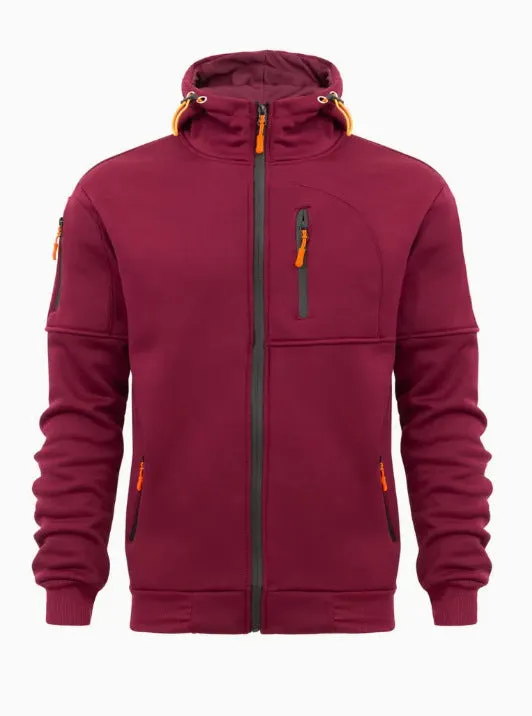 MEN'S HOODED SPORTS STYLE SWEATSHIRT WITH MULTIPLE ZIPPERS AND POCKETS