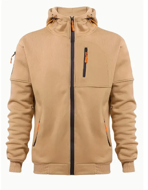 MEN'S HOODED SPORTS STYLE SWEATSHIRT WITH MULTIPLE ZIPPERS AND POCKETS