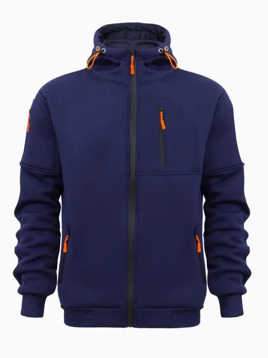 MEN'S HOODED SPORTS STYLE SWEATSHIRT WITH MULTIPLE ZIPPERS AND POCKETS