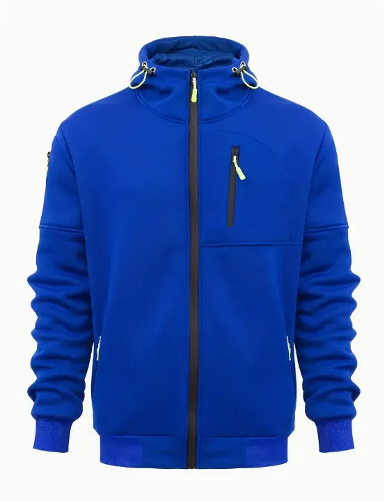 MEN'S HOODED SPORTS STYLE SWEATSHIRT WITH MULTIPLE ZIPPERS AND POCKETS