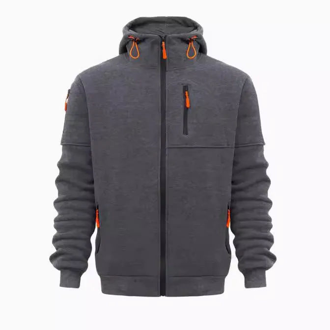 MEN'S HOODED SPORTS STYLE SWEATSHIRT WITH MULTIPLE ZIPPERS AND POCKETS