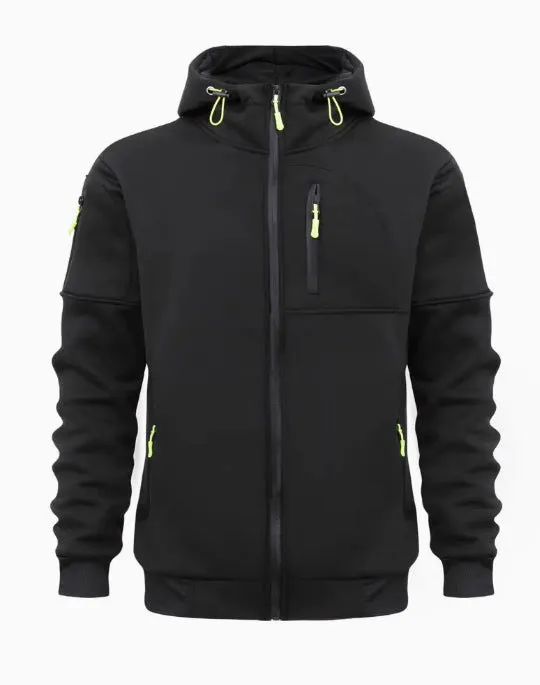 MEN'S HOODED SPORTS STYLE SWEATSHIRT WITH MULTIPLE ZIPPERS AND POCKETS