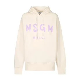 MSGM Cream Print Logo Hoodie