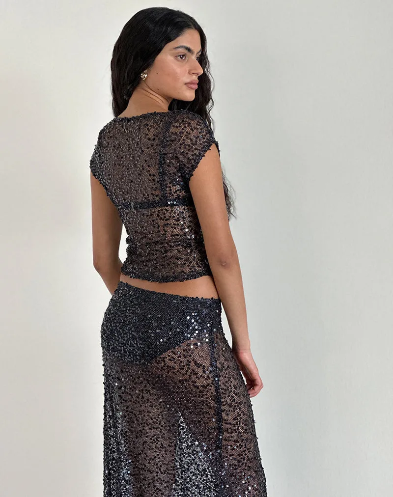 Nova Top in Sequin Mesh Black