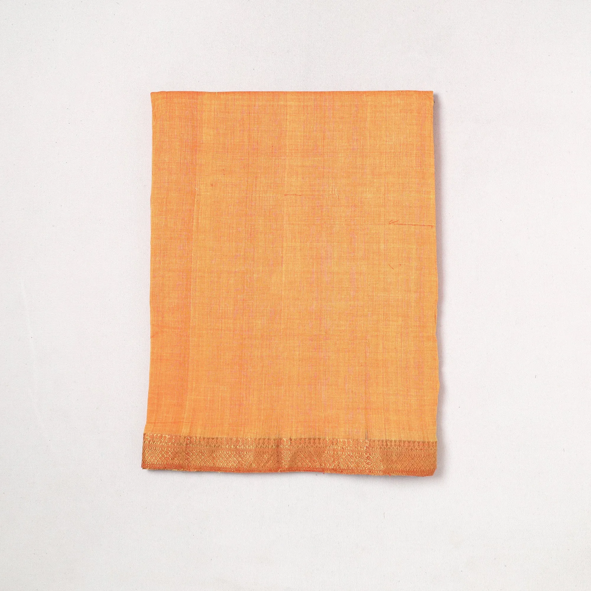 Orange - Mangalagiri Handloom Cotton Zari Border Precut Fabric (1.6 meter) 01