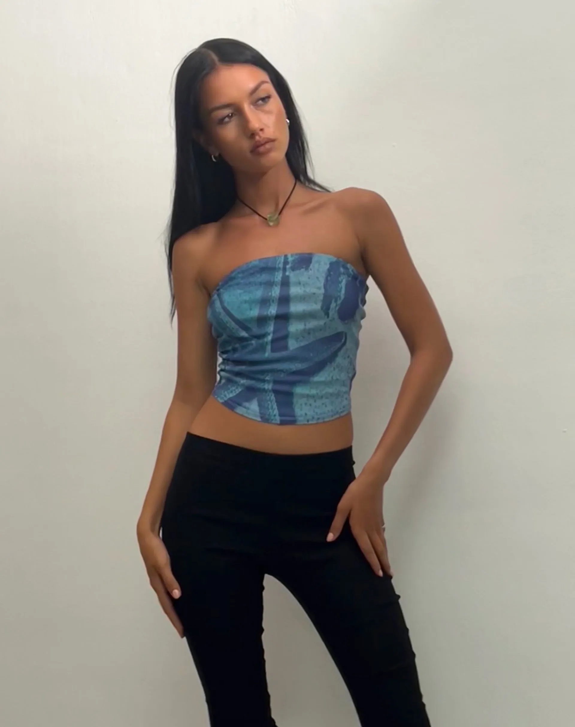 Peggy Mesh Bandeau Top in Blue Starfish Photoprint