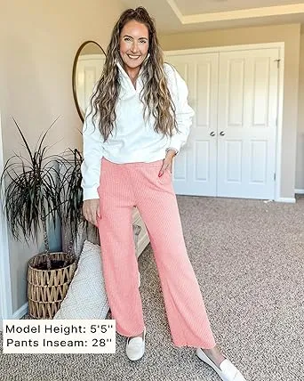 Pink Women's Ankle-Length High-Waist Pants Relaxed Fit Wide-Leg Pull-On Side Pocket