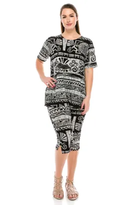 Plus Size Print  Capri Pant Set- 9003BN-SXP1-W901