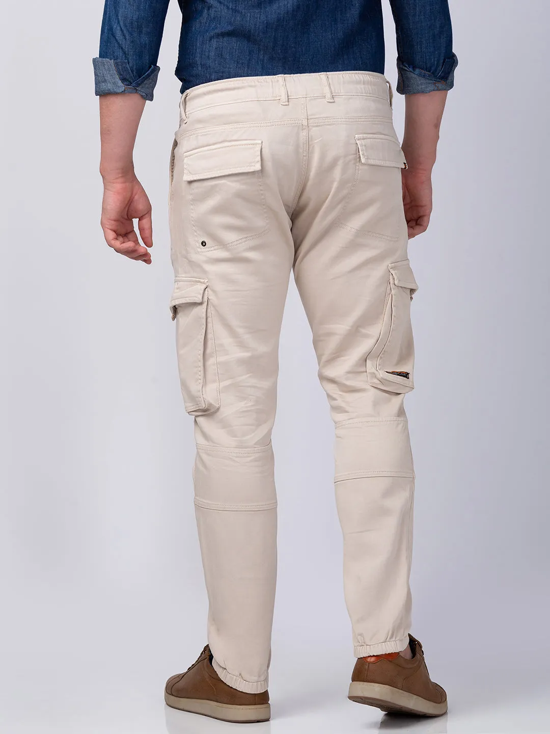 Spykar Men Fawn Lycra Slim Fit Ankle Length Trouser Cargo Pants