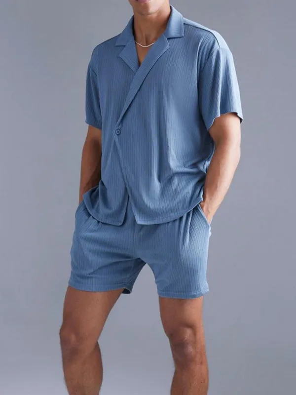 TEEK - Blue Short-Sleeved Shorts Two-Piece Mens Loungewear Set